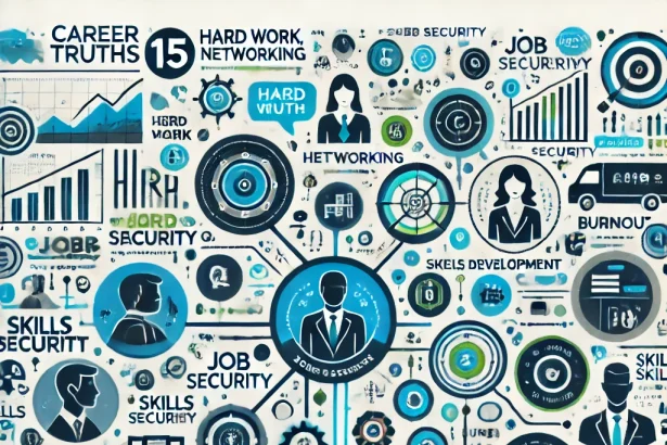 DALL·E 2025 01 27 14.43.13 A modern eye catching infographic style illustration featuring 15 career truths visually represented with professional icons. Each truth is symbolize