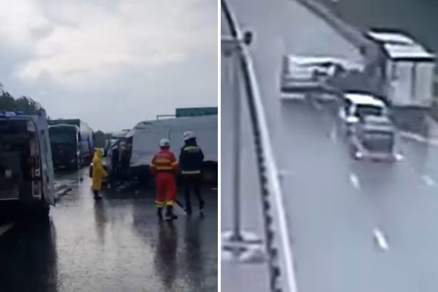 video accident grav de pe a1 arad momentul in care un autotren un microbuz si autoutilitara de 35 tone se ciocnesc 682609ea3c79b