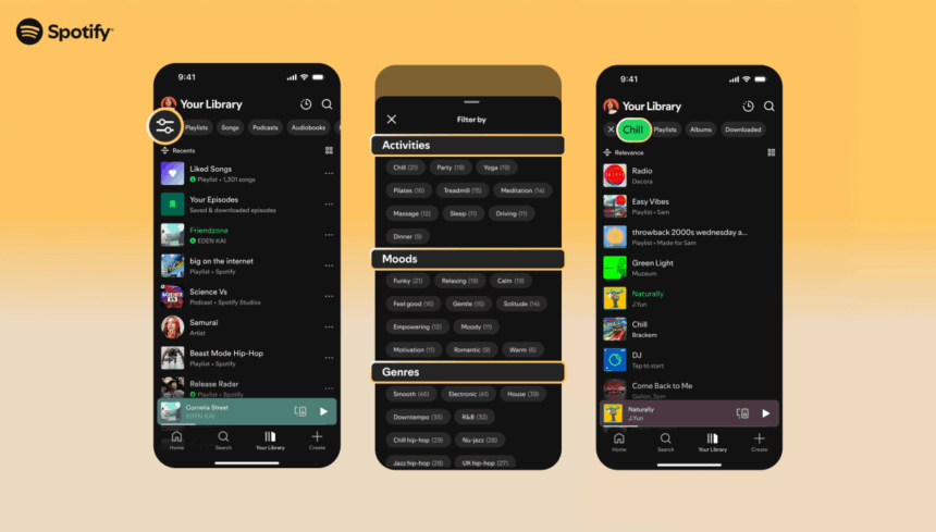 spotifys new smart filters let you screen library content by activity genre or mood 68beee6e18499